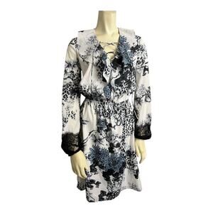 NWT KOBI Damaris Floral Peasant Mini Dress Blue Multi XS Women's XS Boho Chic